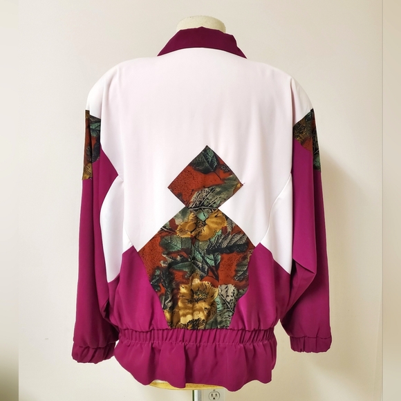 Vintage 80s Magenta Patchwork Bomber Jacket - Picture 3 of 10